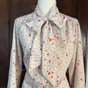 Vintage Print Bow Tie Blouse
